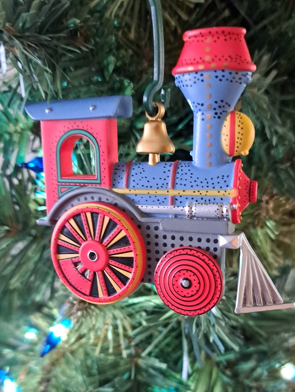 Red and Blue Train Toy Ornament - also Refrigerator magnet 2-1/2"x3/8"x2-1/4"